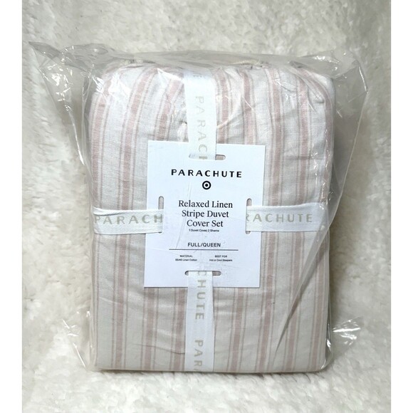 Full/Queen Relaxed Linen Stripe Duvet Cover & Sham Set Petal & Parchment - Picture 4 of 4